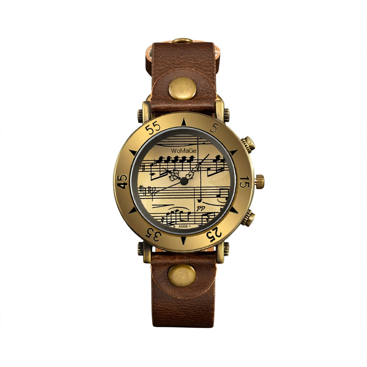 Reloj de pulsera de cuarzo con notas musicales vintage, marrón