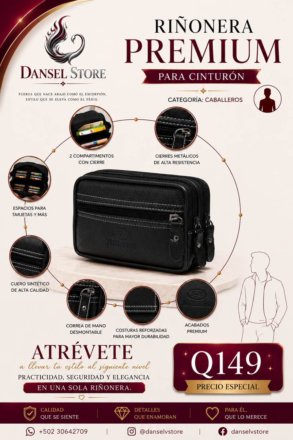 Bolso casual para Cinturón - Negro