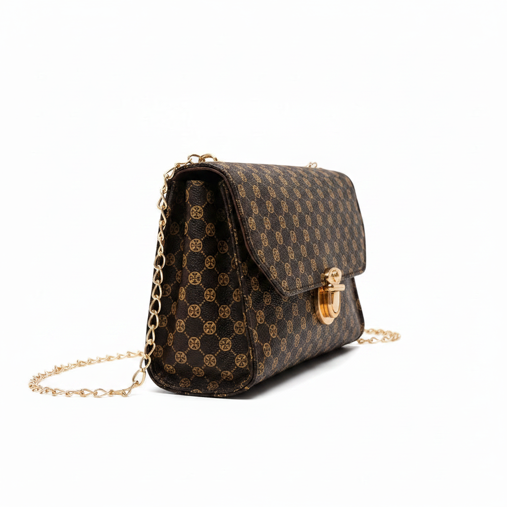 Cartera Clutch Café con Correa – Elegancia y Estilo