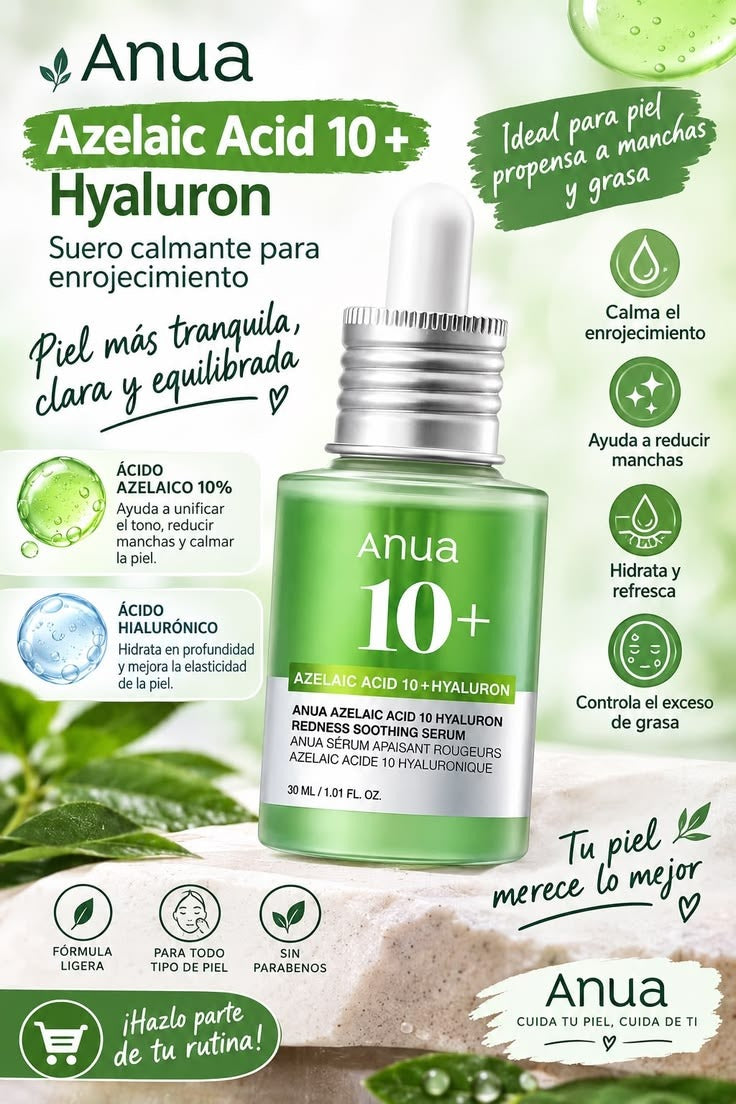 Anua Azelaic Acid 10+ Hyaluron – Sérum facial calmante, 30 ml