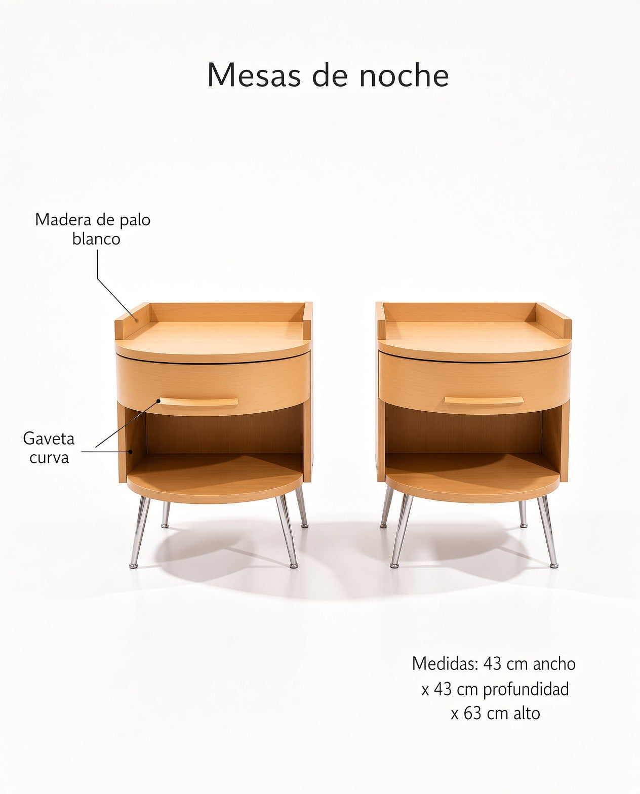 Conjunto Cabecera y 2 Mesas de Noche – Madera Palo Blanco y Cuero Noble