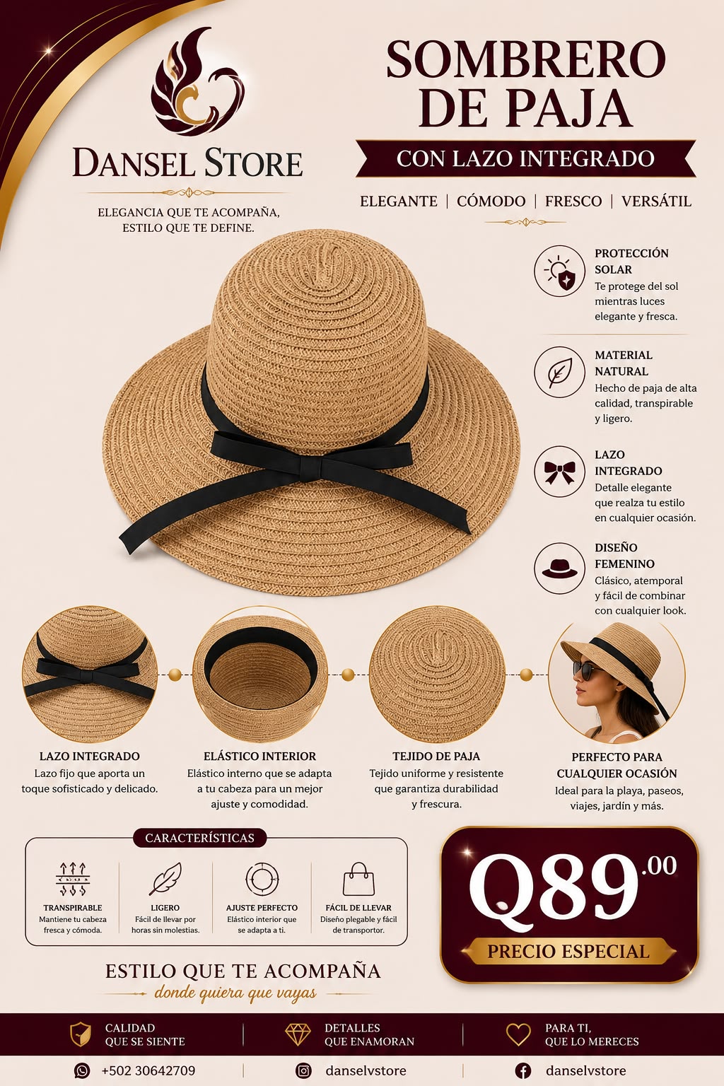 Sombrero de Paja con Lazo Integrado