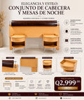 Conjunto Cabecera y 2 Mesas de Noche – Madera Palo Blanco y Cuero Noble
