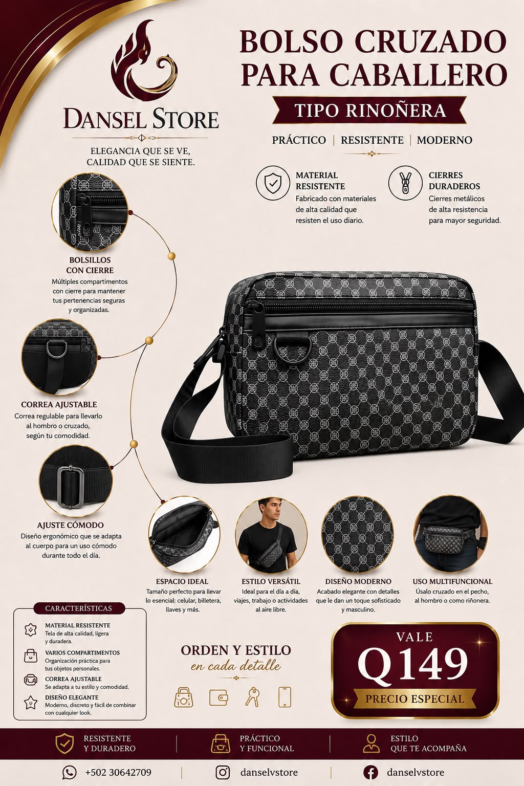 Bolso de mano para caballero (Riñonera)