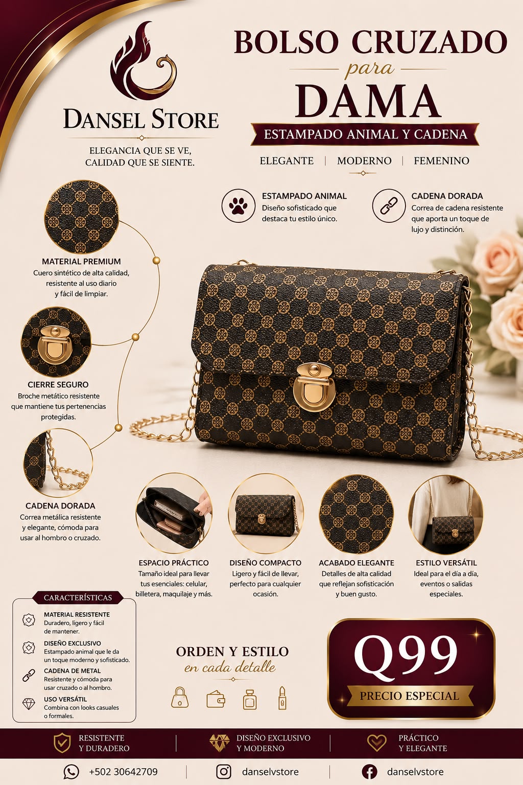 Cartera Clutch Café con Correa – Elegancia y Estilo