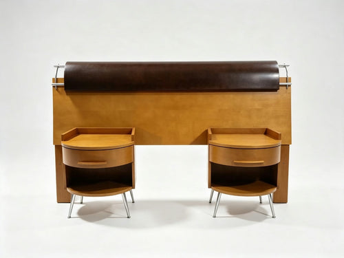 Cabecera Queen y mesas de noche de madera de pino y nogal. - Dansel Store GT#original_value#