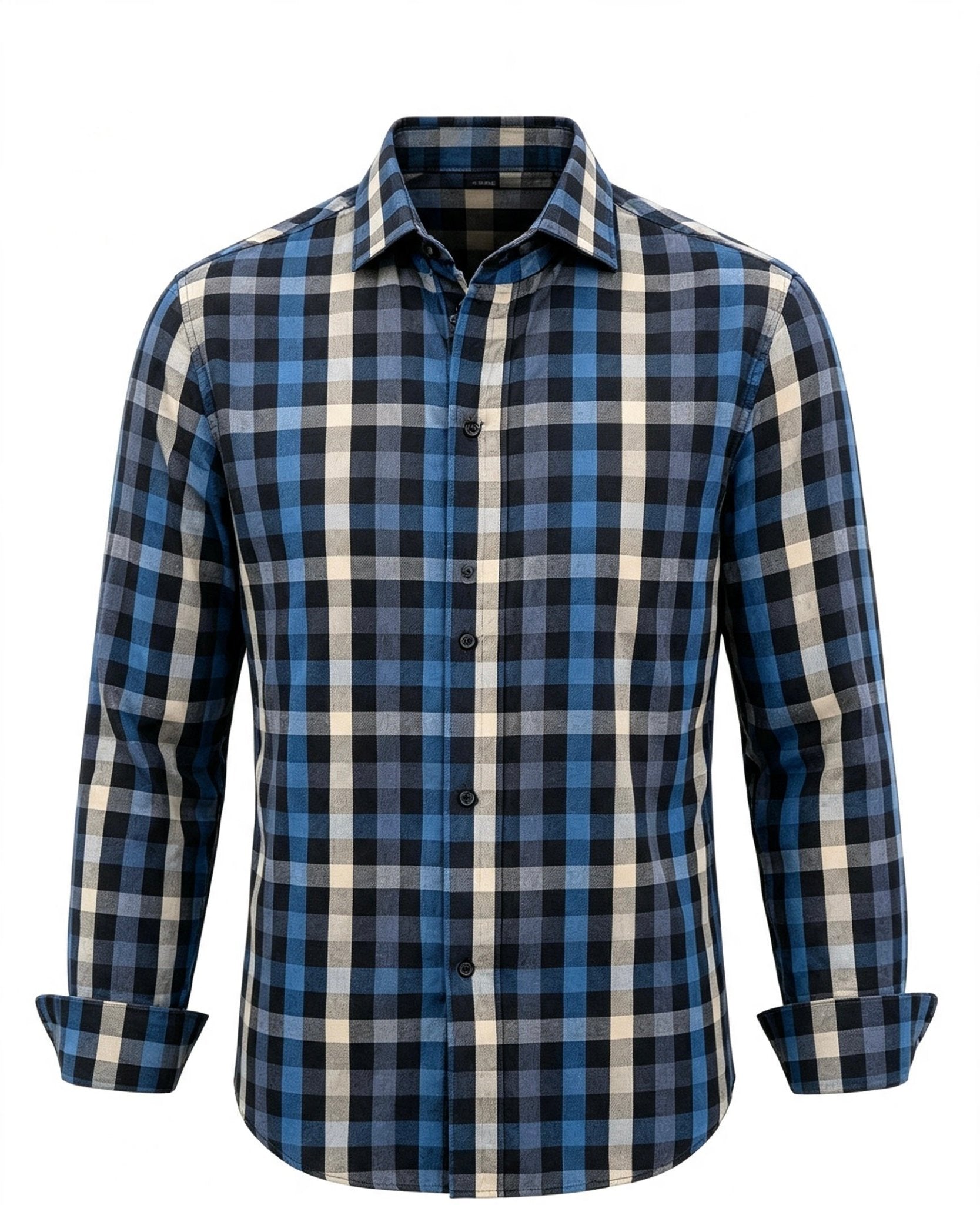 Camisa a Cuadros Azul Marino y Negro Manga Larga - Dansel Store GTCamisa a Cuadros Azul Marino y Negro Manga Larga