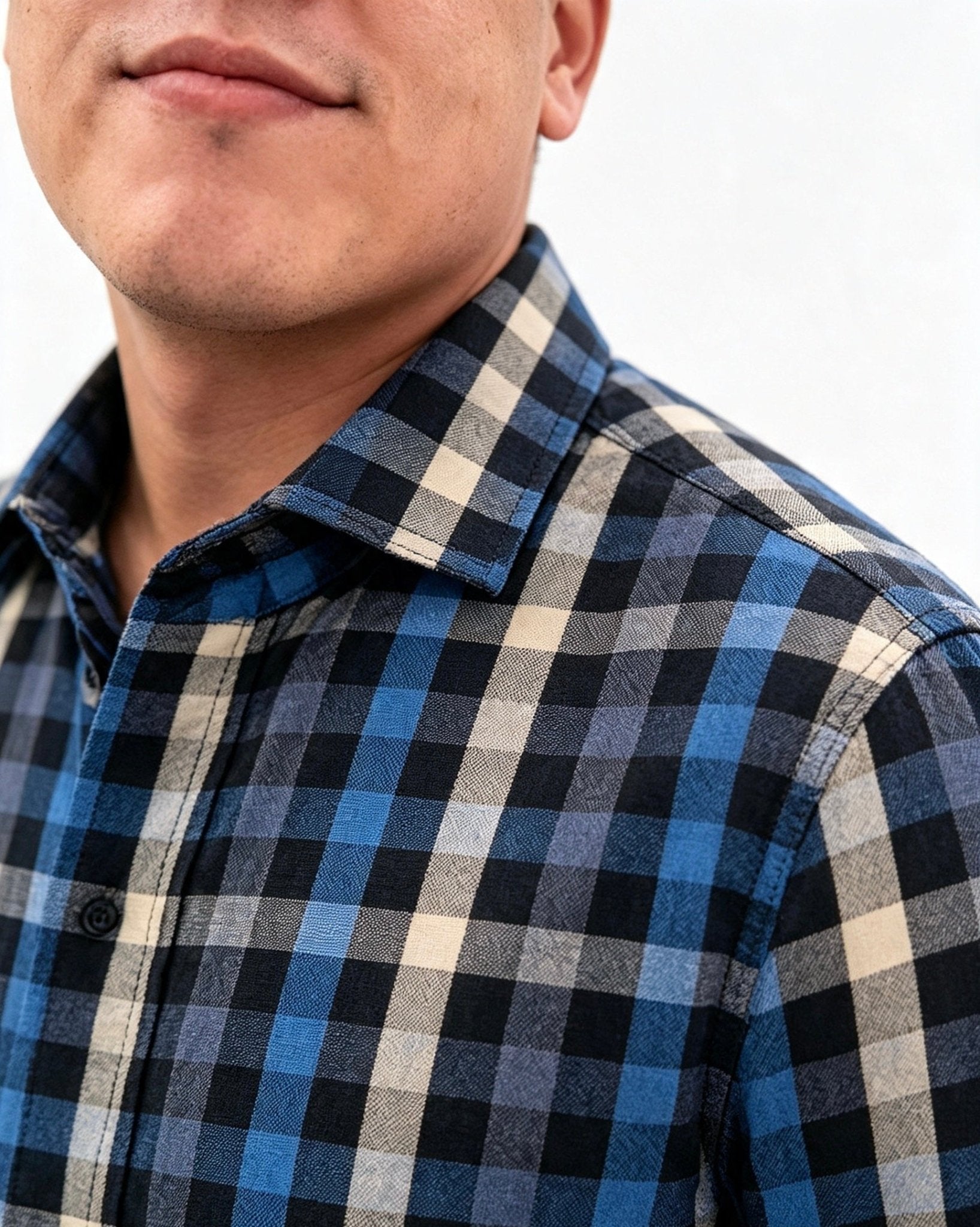 Camisa a Cuadros Azul Marino y Negro Manga Larga - Dansel Store GTCamisa a Cuadros Azul Marino y Negro Manga Larga