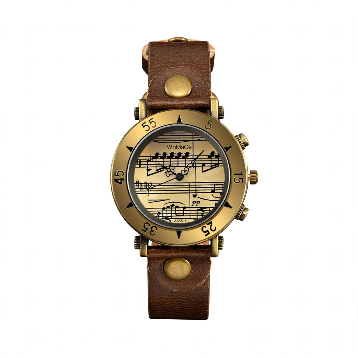 Reloj de pulsera de cuarzo con notas musicales vintage, marrón