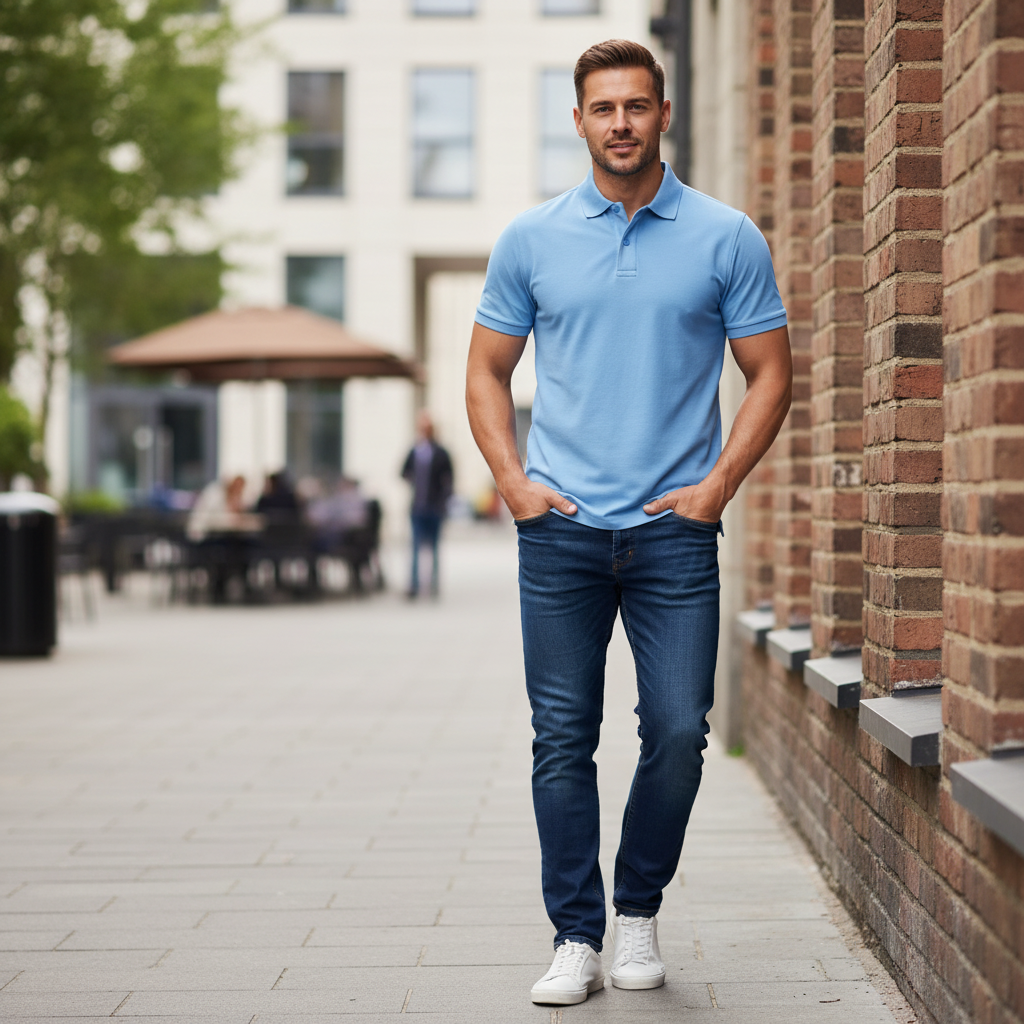 Camisa Polo Casual Celeste - Manga Corta