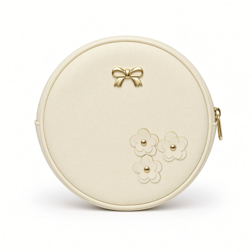 Set de Mochila Juvenil + mini circle bag y tarjetero color blanco Hueso.