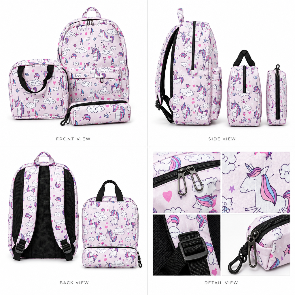Conjunto de mochila casual de 3 piezas, blanco