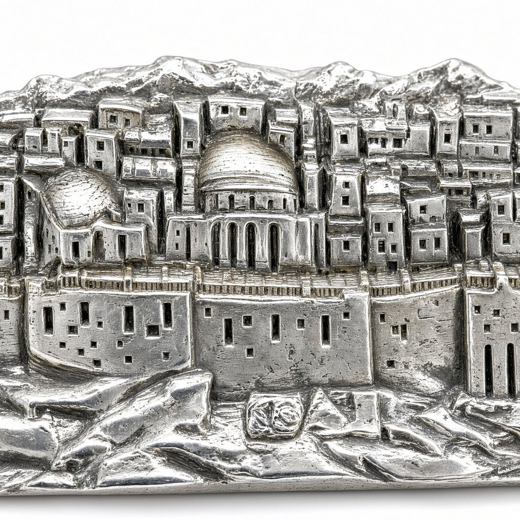 Relieve Jerusalén – Plata Esterlina 925 con Marco de Madera