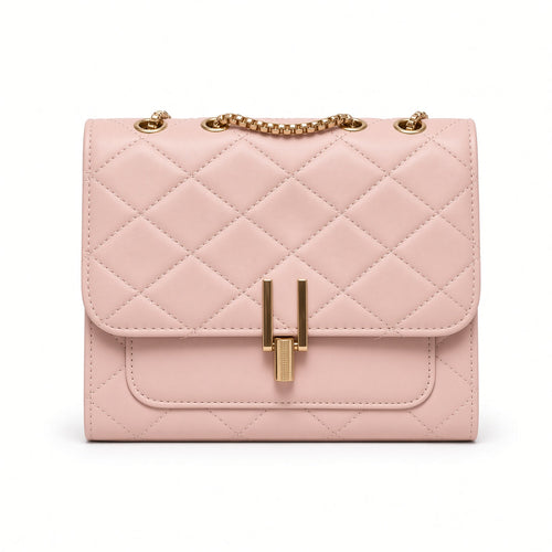 Bolso crossbody acolchado negro con cadena dorada - vista frontal