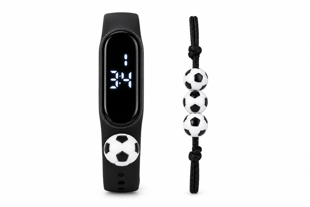 Pack Pareja Futbolera 4 en 1 - 2 Relojes LED y 2 Pulseras Balón - Dama y Caballero